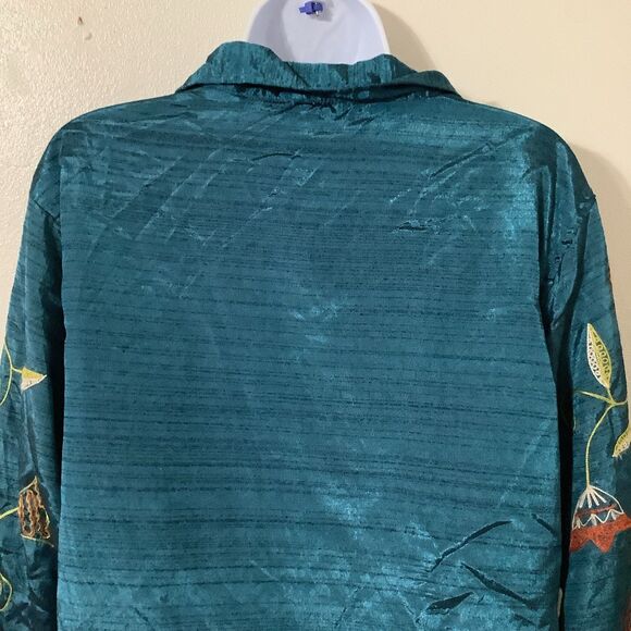 Lagenlook Oversized Embroidered Teal Artsy Boho Hippie Button Up Shacket XL - Picture 6 of 12